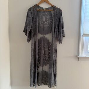 Vintage Rebellion Again Duster Kimono Robe Lace Large Boho Fairy Festival Gray